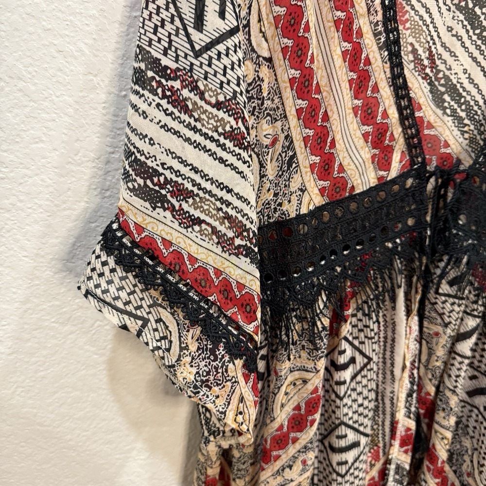 PAPARAZZI Womens Sz‎ M Indie Boho Open Front Tie Duster Flowy Western Festival - Picture 5 of 7